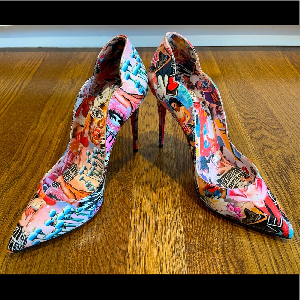 CHRISTIAN LOUBOUTIN Hot Chick Graphic Love Red Sole Pumps 36.5EU/6.5B